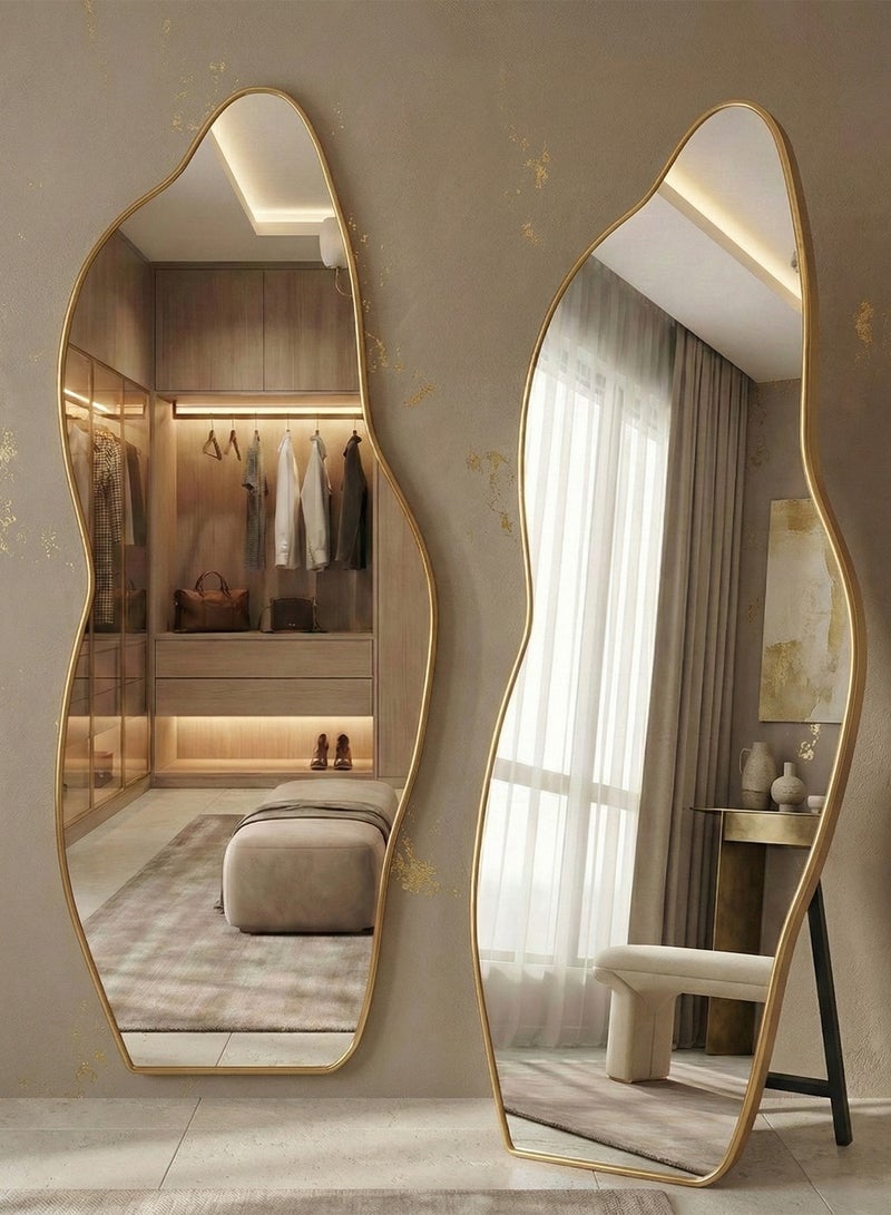 تايمي مرآة كبيرة جدا بتصميم انيق وزجاج مقاوم للكسر 185x80سم - مرآة كاملة الطول باطار معدني ذهبي واستاند خلفي - تصميمها الرائع يناسب غرفة المعيشة وغرف اللبس وغرف النوم - Image 1